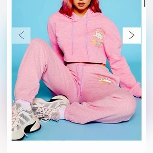 Hello kitty new girl order tracksuit sweatpants jogger set pink grey wash circus